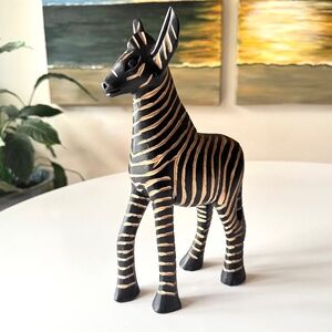 Hand Carved Wooden Antelope Figurine Zebra Stripes African Home Decor